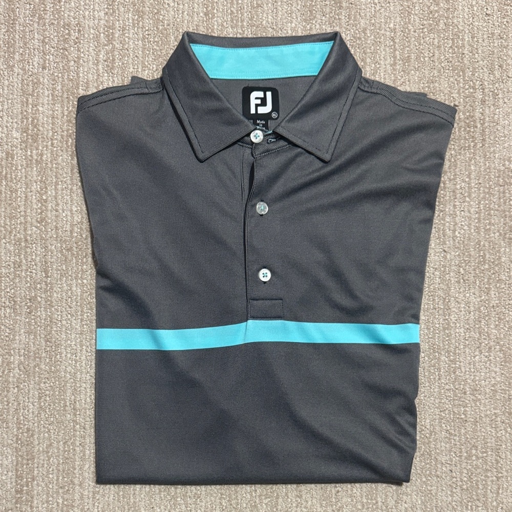 FootJoy FJ Mens XL Turquoise Gray Polyester Golf Polo Shirt Performance